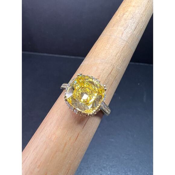 Yellow CZ halo ring in gold over sterling silver size 9 - Picture 8 of 16